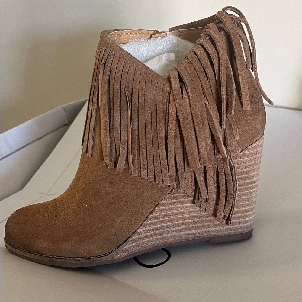 Lucky Brand Fringe Suede Ankle Booties - Brown